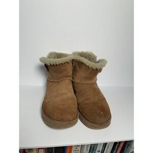 UGG Bailey Button Mini Boots Suede Sheepskin Tan Chestnut Women's US 8 Fur Lined